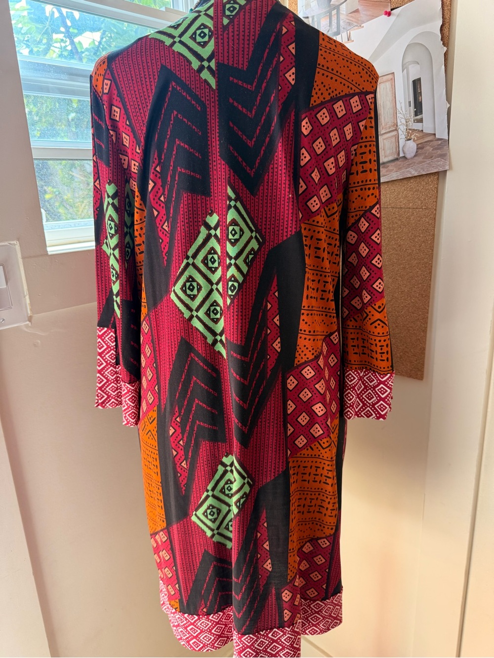 Multicolor Geometric Print Long Sleeve Dress